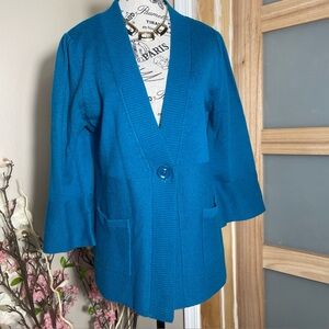 Apostrophe Teal Button Front Cardigan Sweater with Pockets Size Large